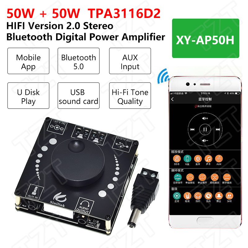 Audio Music Apps - Wzmacniacz audio Bluetooth 5.0 TZT 2x50W,
